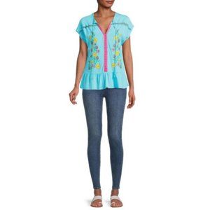 The Pioneer Woman Embroidered Ruffle Hem Blouse NWT